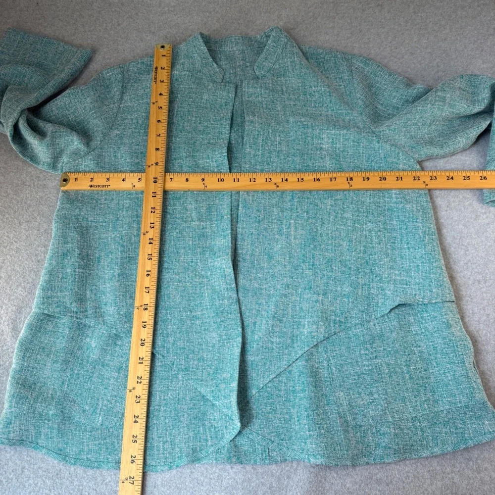 Signature Collection by Fridaze Linen Blend Open Front Jacket Topper Teal Blue M